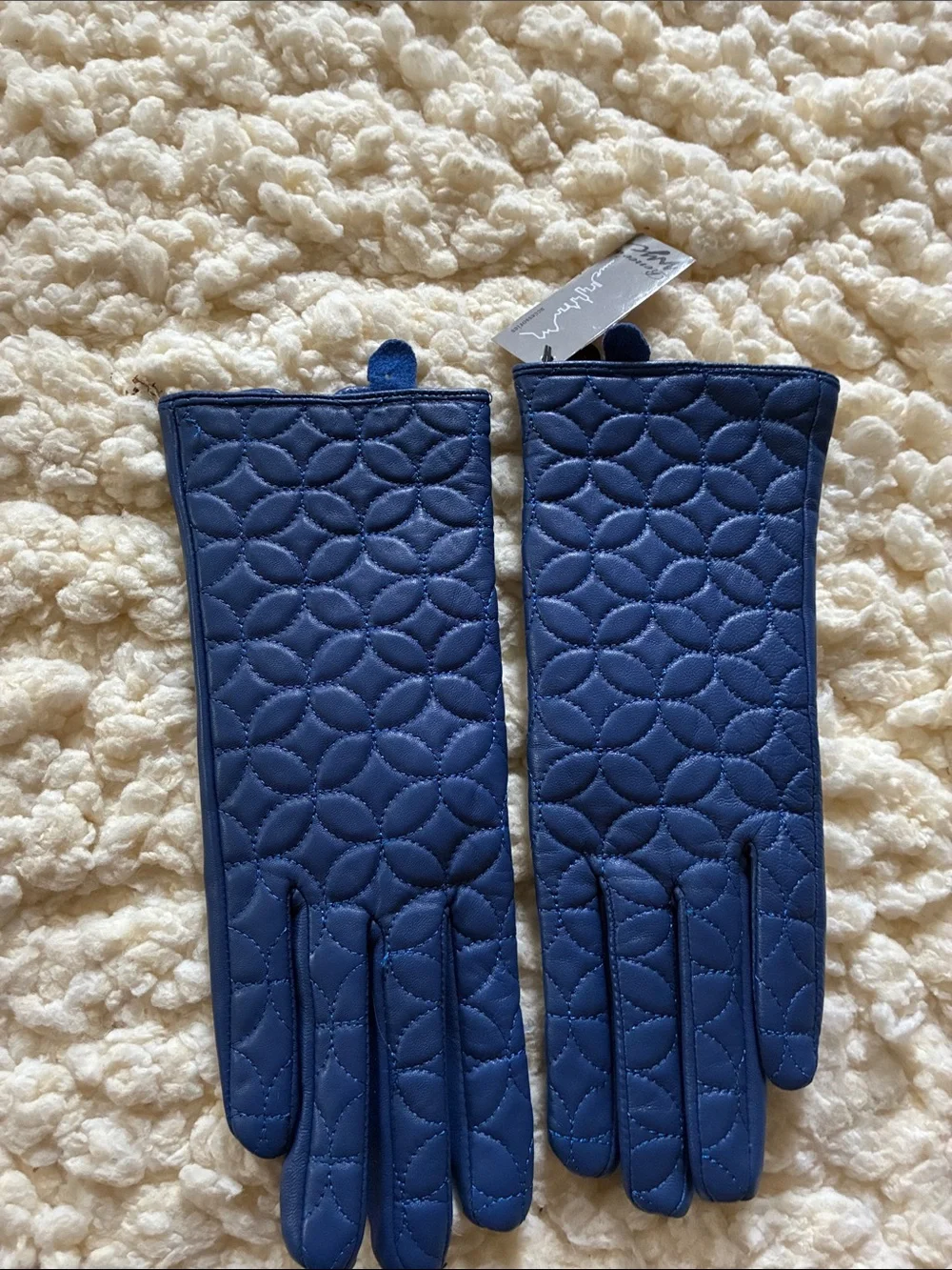 Quilted Royal Blue Leather Women's Gloves